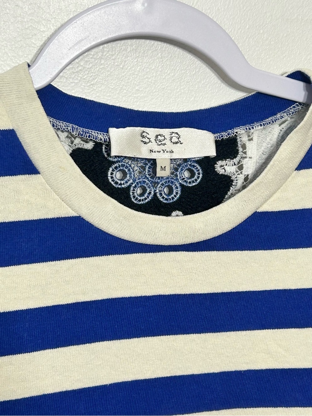 Sea New York St. Tropez Stripe Crochet Floral Top Womens Size Medium - Picture 9 of 11